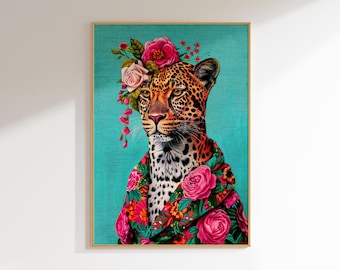 leopard animal print maximalist decor, funky wall art eclectic decor, eclectic wall art vintage wall decor, fashion wall art apartment decor