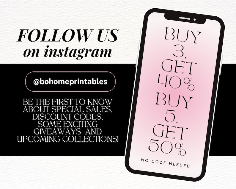 May include: A pink and white gradient phone screen with the text "BUY 3. GET 40% BUY 5. GET 50% NO CODE NEEDED".