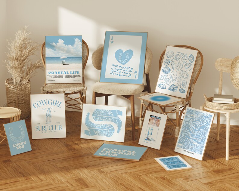 Beach Decor Gallery Wall Set of 150 Coastal Cowgirl Prints, Blue Wall ...