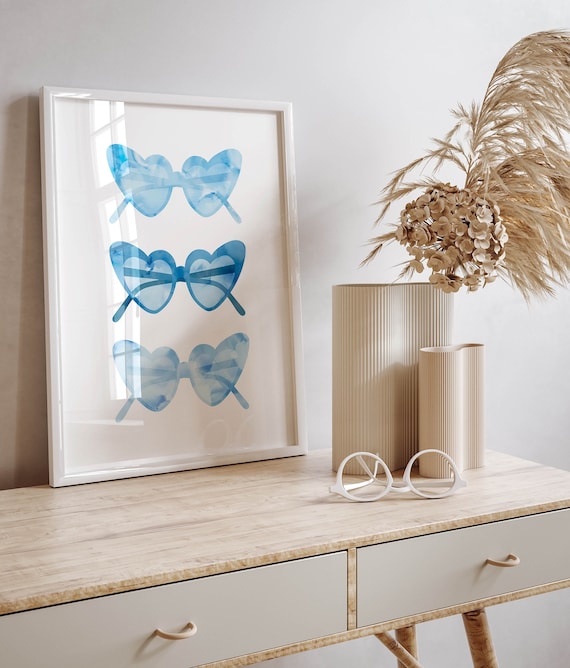 blue preppy aesthetic wall art cute college apartment decor, blue wall art print coquette room decor aesthetic poster preppy teen room decor