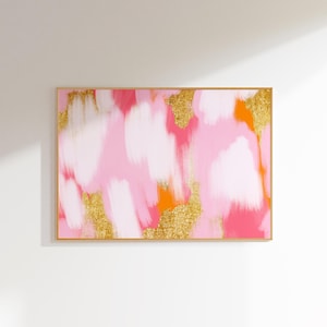 pink abstract oil painting girls bedroom artwork, pastel abstract art girl nursery decor, preppy wall art dorm room prints bedroom decor