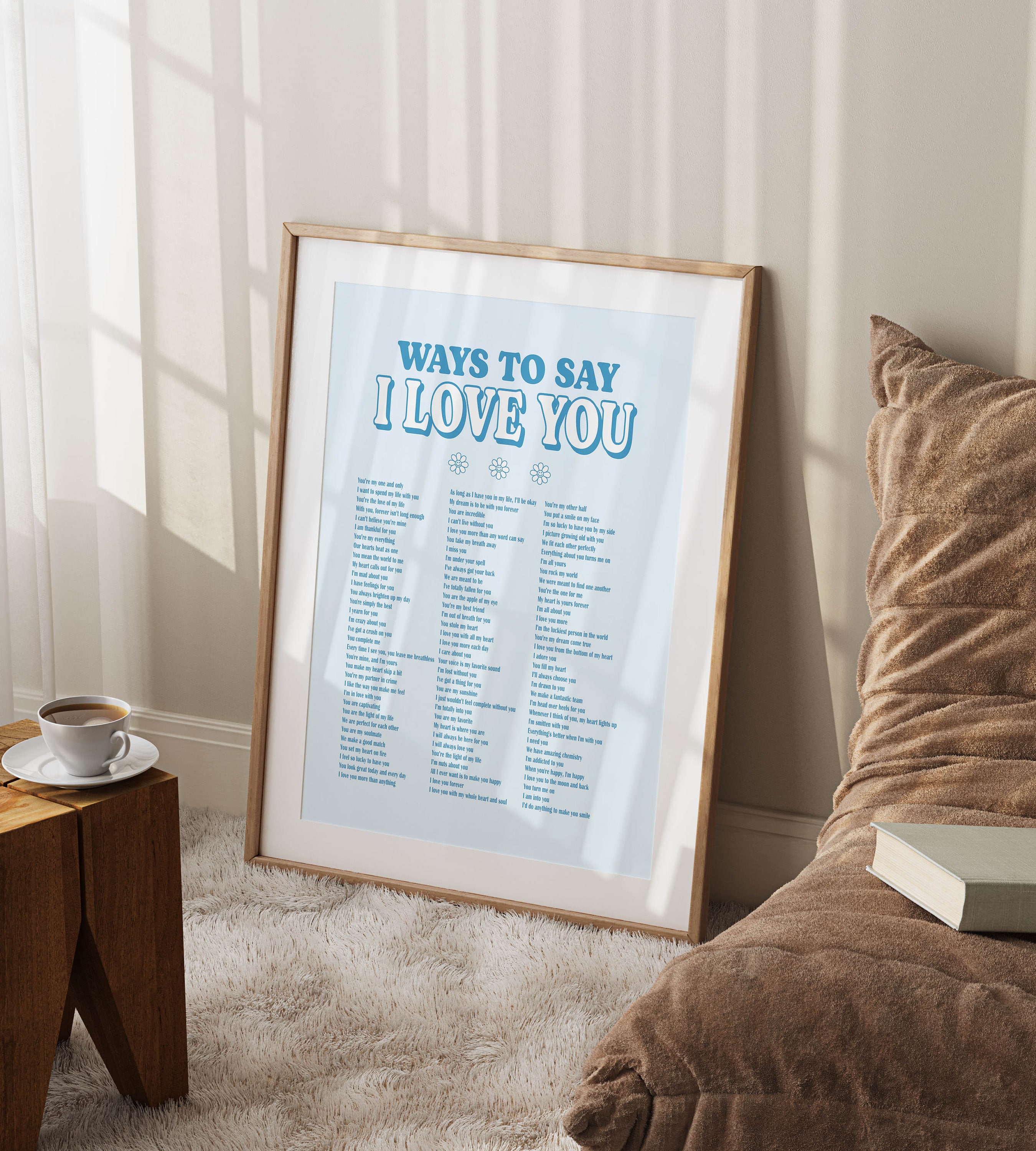 ways to say I love you blue wall art print preppy dorm decor, blue preppy aesthetic wall art teen room decor y2k poster aesthetic room decor