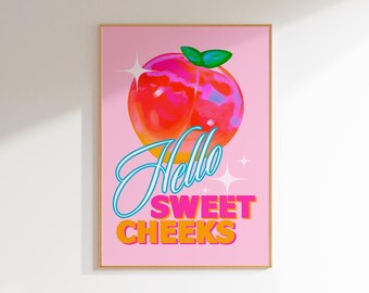 funny wall art print maximalist decor, bathroom wall art college apartment decor funky decor retro print, girly wall art preppy room decor