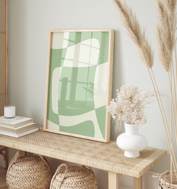 sage green wall art abstract print office decor, green bedroom decor abstract art minimalist home poster, neutral wall art modern room decor