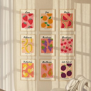 Fruit of the Spirit Wall Art Set of 9 Kitchen Prints, Bible Verse ...