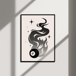 magic eight ball lucky you wall art funky decor, retro wall art black white print bar cart decor, trendy wall art bar cart prints dorm decor