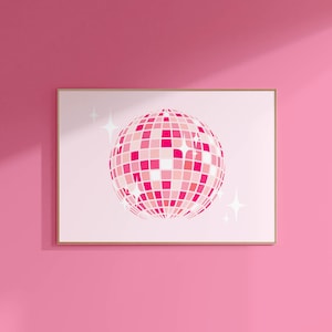 disco ball art dorm decor trendy art prints, y2k room decor large wall art disco ball decor, girly wall art preppy room decor bar cart art