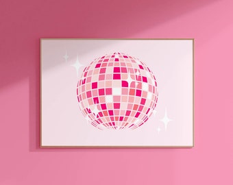 disco ball art dorm decor trendy art prints, y2k room decor large wall art disco ball decor, girly wall art preppy room decor bar cart art