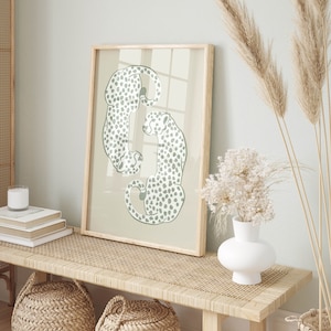 salbeigrüne Wandkunst Gepardendruck Tierdekor, neutrale Wandkunst Wohnheim Raumdekor ästhetischen Leopardenmuster, trendige Kunst grünes Schlafzimmerdekor