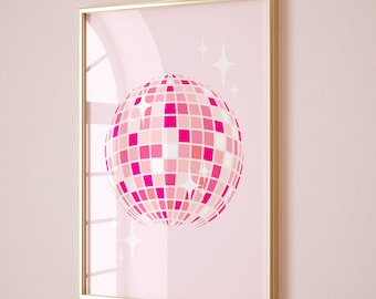 Disco Ball Decor Groovy Poster, Preppy Room Decor Bar Cart Art, Disco Bachelorette Bar Cart Wall Art, Maximalist Dorm Decor Girly Wall Art