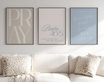 set of 3 bedroom art neutral religious decor, bible verse scripture wall art girl room decor, jesus word wall art minimalist christian decor