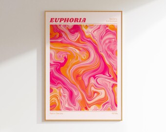 modern abstract euphoria art print funky decor, retro wall art print exhibition poster maximalist decor, colorful wall art apartment decor