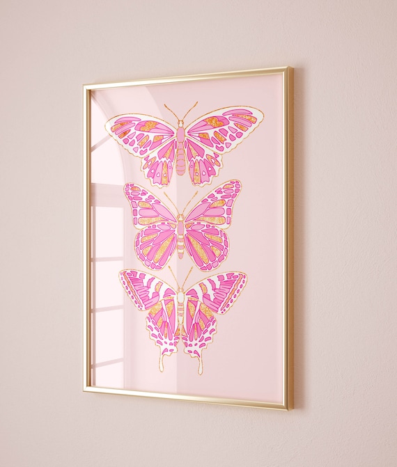 butterfly poster girly room decor, bedroom wall art dorm room decor aesthetic poster, trendy wall art preppy room decor aesthetic home decor