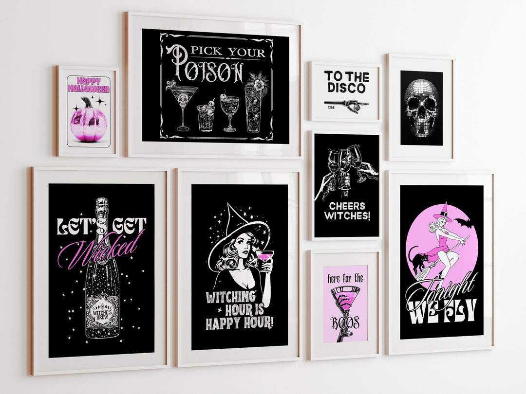Girly Pink Halloween Wall Decor Art Prints Gallery Wall Bundle of 9 ...