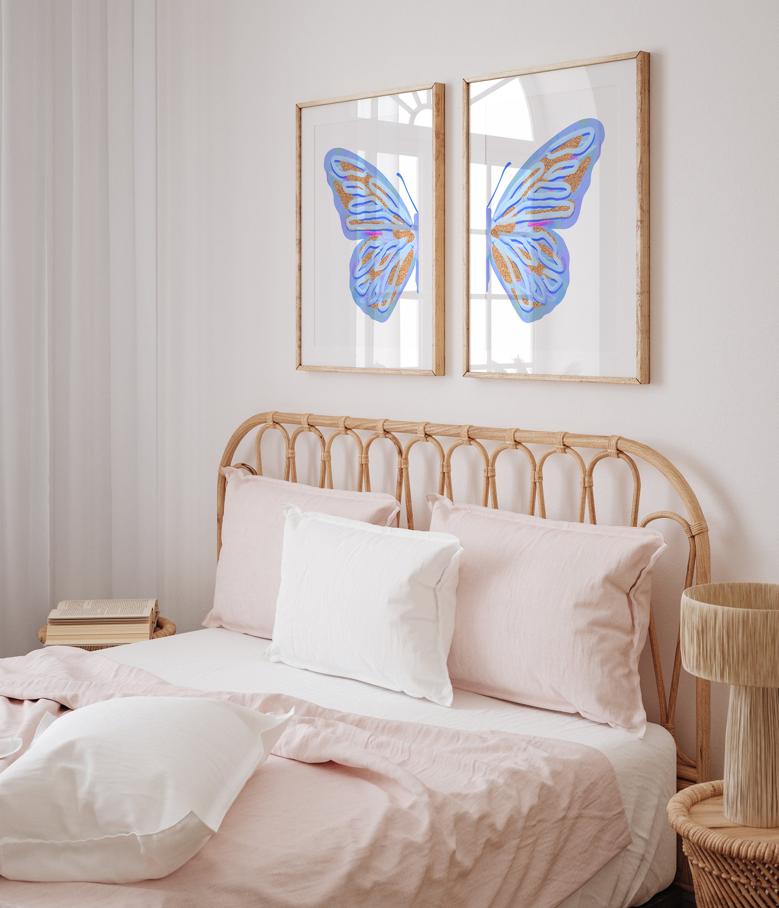 Blue Split Butterfly Wall Art Set Baby Girl Nursery Decor Prints ...