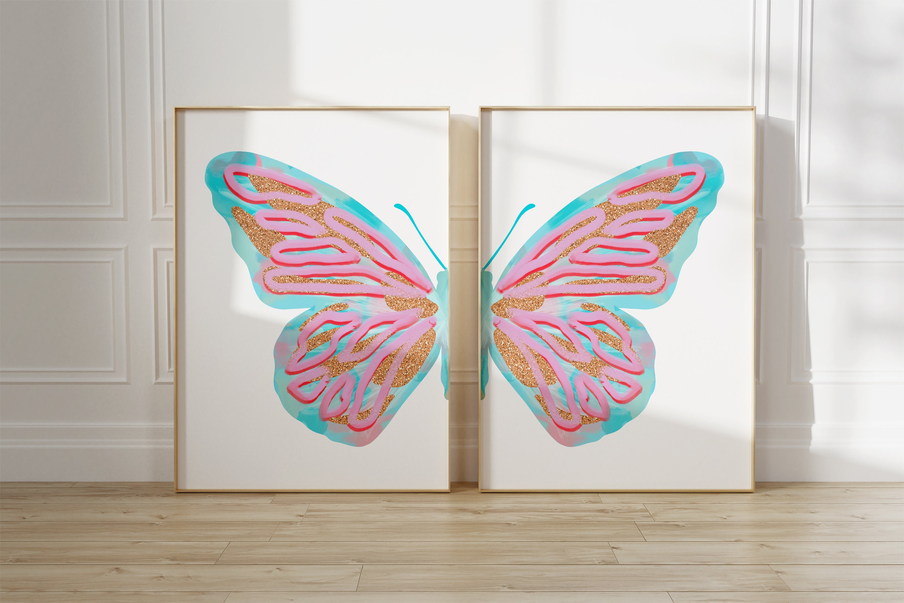 Girly Split Butterfly Wall Art Set Room Decor for Teens, Pastel Wall ...