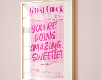 affiche de motivation d'art mural en forme de chèque d'invité, déco rose, impression de chèque d'invité esthétique déco de chambre rose, art mural rose affiche de chèque d'invité tendance