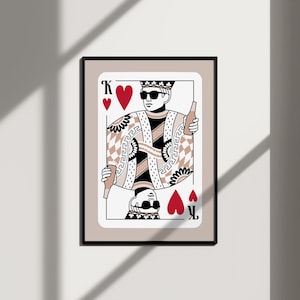 koning van harten slaapkamer muur kunst heren kamer decor, retro esthetische kamer decor mannen trendy print, bar cart print retro muur kunst funky interieur