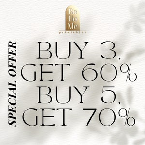 May include: A white background with black text that reads "SPECIAL OFFER" on the left side and "BUY 3. GET 60% BUY 5. GET 70%" on the right side. The text is in a modern, minimalist font.