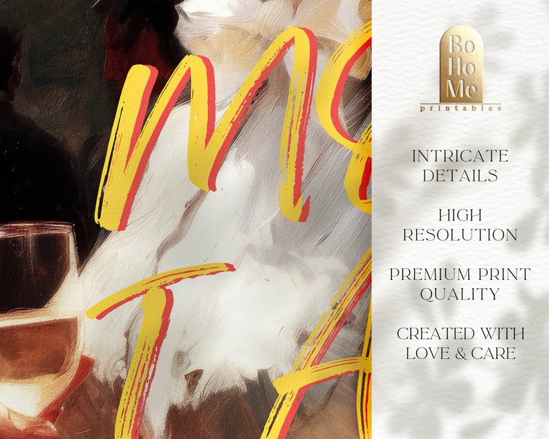 May include: A digital art print featuring the words "Mr. & Mrs." in yellow and red brushstrokes on a white background. The print has a gold frame and the text "Bo Ho Me printables" in the top right corner. The print also includes the text "Intricate Details, High Resolution, Premium Print Quality, Created with Love & Care."