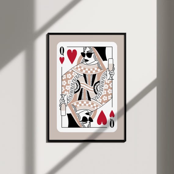 queen of hearts trendy funky wall art college apartment decor aesthetic wall art grunge poster, bar cart art funky wall decor retro wall art