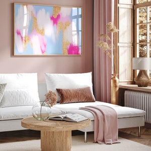 lyxig väggkonst lägenhetsväggdekor blå väggkonst med starkt rosa rumsinredning elegant, blå trendig väggkonst starkt rosa konsttryck fin rumsinredning bild 6
