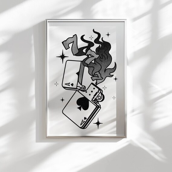 funky y2k art print college apartment decor, lucky girl syndrome retro art print above bed decor, y2k aesthetic room decor bar cart arr