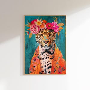 leopard animal print maximalist decor, funky wall art preppy room decor, eclectic wall art dopamine decor, fashion wall art apartment decor