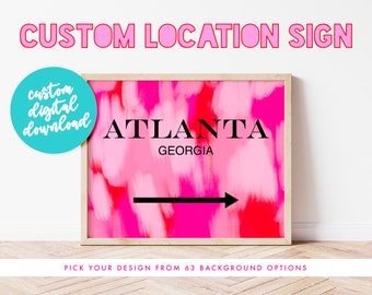 Custom location sign, preppy wall art printable, dorm decor for college girls, college apartment decor, preppy room decor, preppy posters