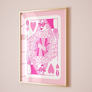 reina de corazones retro pared arte decoración de la habitación femenina cartel estético, arte de la pared rosa decoración de la habitación de las niñas de moda, cartel rosa linda decoración del apartamento