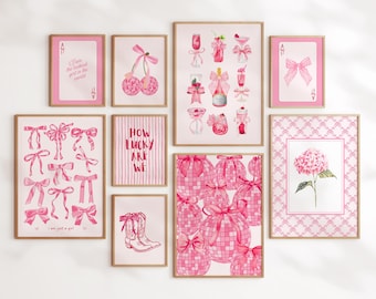 Set van 9 trendy meisjesprints | Roze slaapzaaldecoratie galerijwandset, vrouwelijk esthetische appartementinrichting, roze preppy posters tienermeisje cadeau