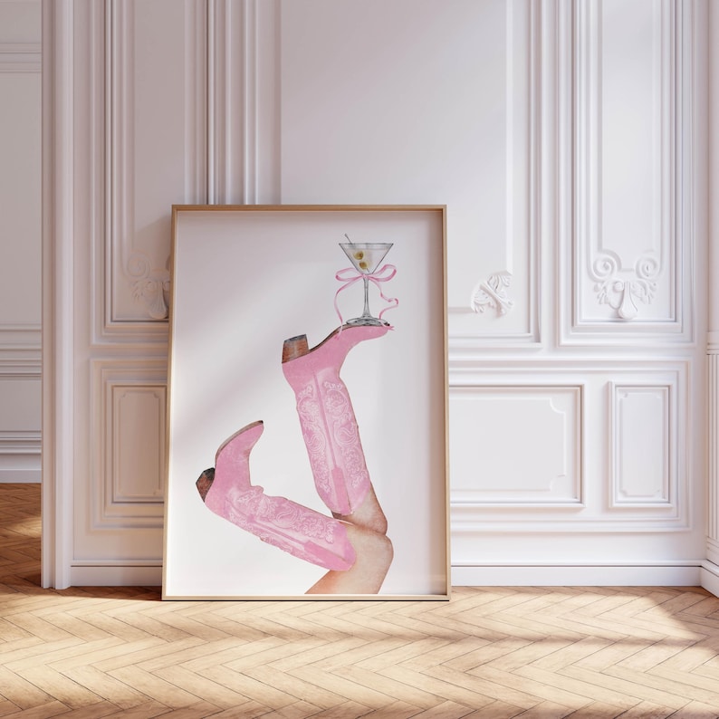 Western Wall Art Martini Print Pink Cowgirl Bedroom Decor, Dorm Wall ...