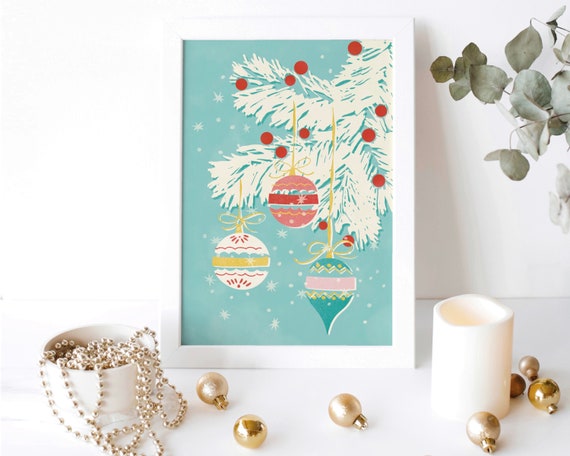 vintage ornaments christmas printables holiday decor, 1950s christmas vintage decor maximalist wall art, christmas vacation seasonal decor