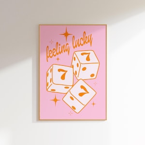 różowa i pomarańczowa sztuka ścienna funky home decor lucky you plakat, sztuka ścienna do salonu estetyczne plakaty i wydruki, preppy sztuka ścienna różowy wystrój