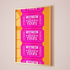 Good times ticket trendy retro wall art college apartment decor aesthetic poster, vintage wall art bar cart print maximalist funky decor