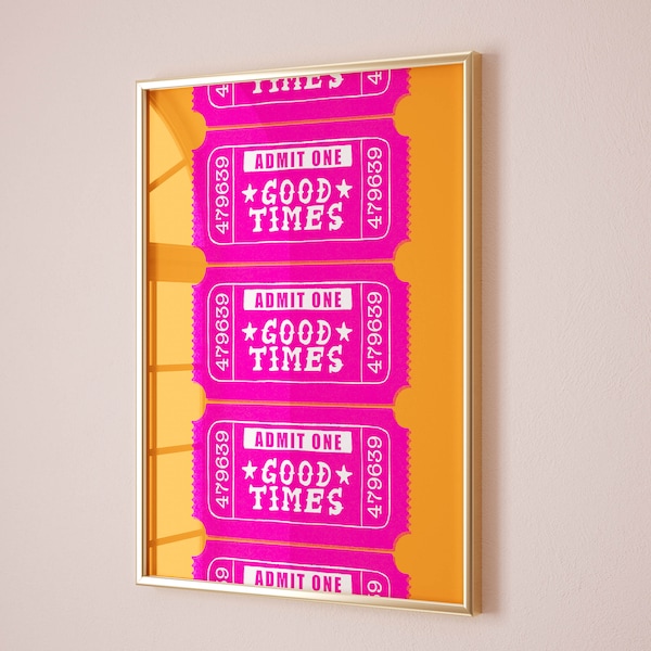 Good times ticket trendy retro wall art college apartment decor aesthetic poster, vintage wall art bar cart print maximalist funky decor