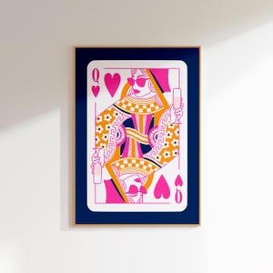 Herzkönigin maximalist Wandkunst funky Plakat, rosa und orange Wandkunst Wohnheimdekor Barwagen Druck, Retro-Wandkunst trendiges Wohnungsdekor