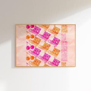 disco cherry art print preppy dorm decor, horizontal wall art bar cart art disco room decor, quirky maximalist wall art eclectic home decor