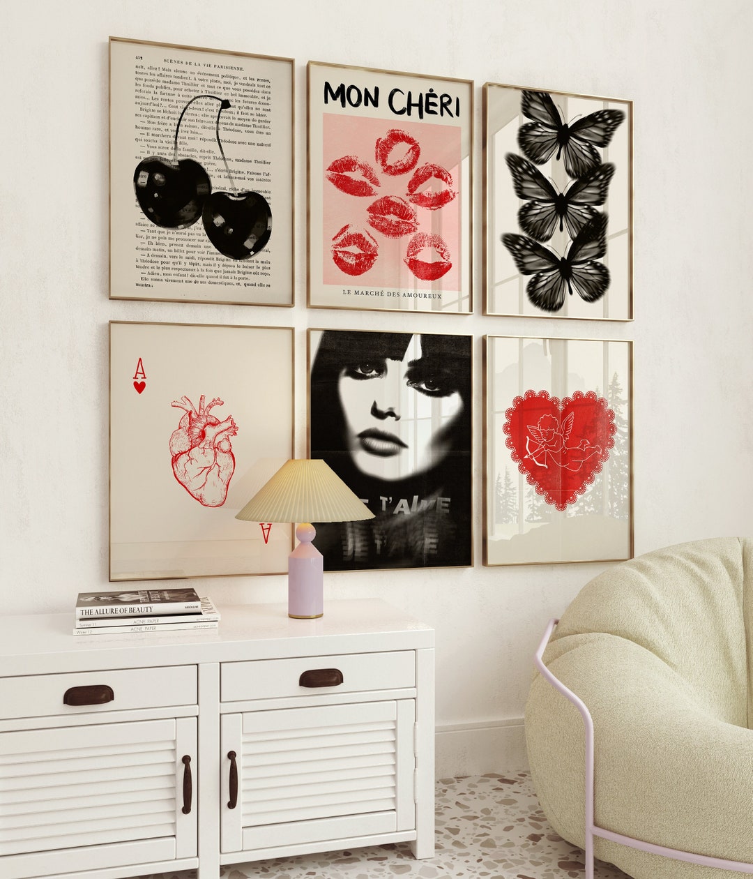 Black and White Prints Living Room Wall Art Gallery Wall Set of 6, 70s ...
