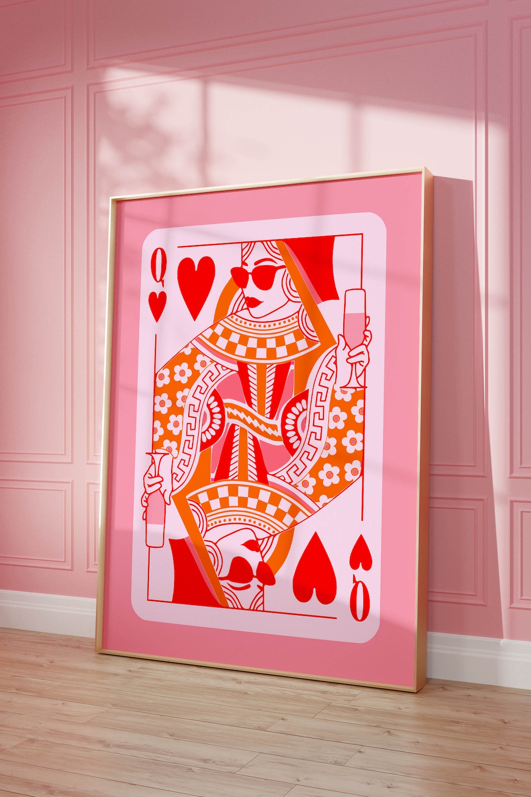 Queen of Hearts Champagne Wall Art Maximalist Decor Lucky You