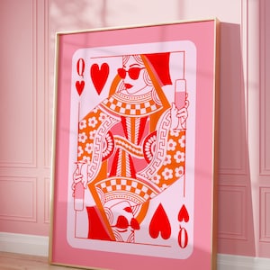queen of hearts champagne wall art maximalist decor lucky you print, preppy aesthetic cocktail poster cute apartment decor bar cart prints