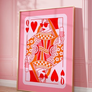 queen of hearts champagne wall art maximalist decor lucky you print, preppy aesthetic cocktail poster cute apartment decor bar cart prints