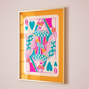 queen of hearts maximalist poster dopamine wall decor funky art prints quirky wall art, maximalist home hot pink decor lucky you wall art image 6