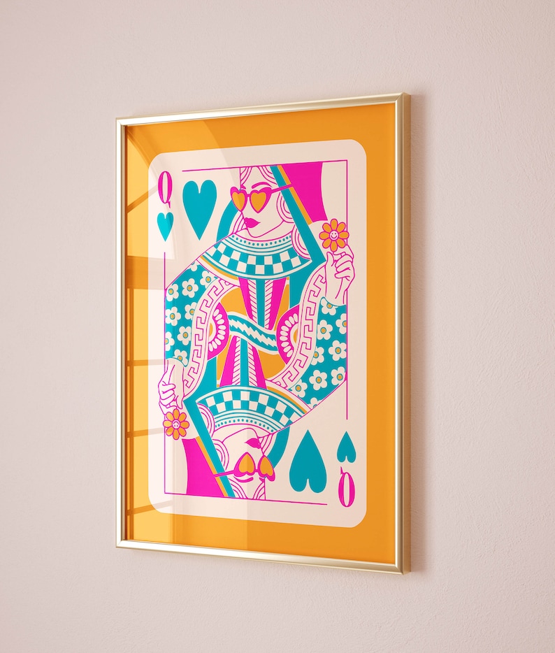 queen of hearts maximalist poster dopamine wall decor funky art prints quirky wall art, maximalist home hot pink decor lucky you wall art image 6