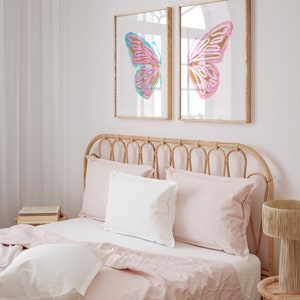 blue pink split butterfly wall art set baby girl nursery decor prints, aesthetic pastel wall art preppy y2k room decor aesthetic for teens image 3