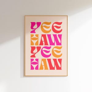 yeehaw maximalist wall art retro western decor, cowgirl poster preppy dorm room decor aesthetic, colorful wall art funky dopamine decor