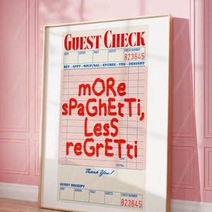 guest check poster funny quote wall art kitchen decor, trendy retro wall art funky decor, college apartment decor aesthetic funky wall art