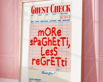 guest check poster funny quote wall art kitchen decor, trendy retro wall art funky decor, college apartment decor aesthetic funky wall art