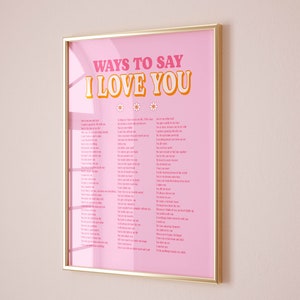 ways to say I love you pink and orange preppy wall art preppy dorm room decor aesthetic poster, maximalist retro wall art prints trendy