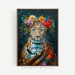 leopard animal print maximalist decor, maximalist wall art eclectic decor colorful print, flower art trendy wall print bedroom wall decor
